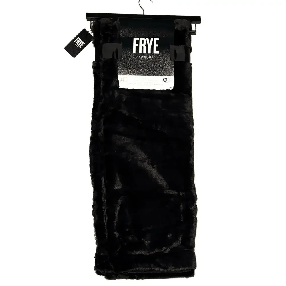 FRYE Faux Fur Throw Blanket Black TEXTURED Plaid 50 X 70